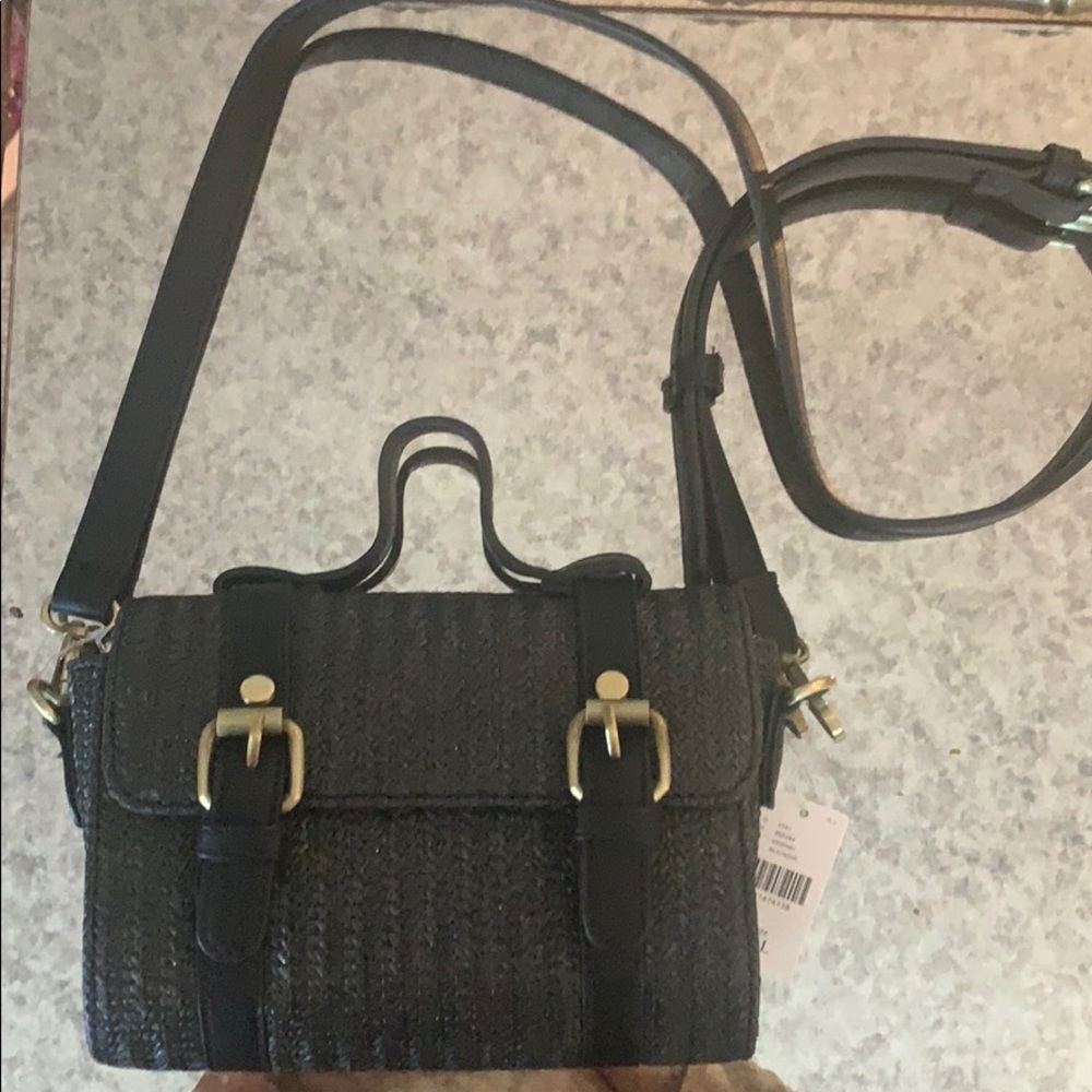 Anthropologie black woven crossbody purse
